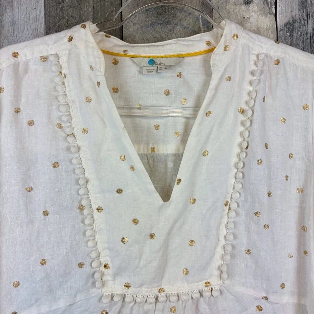 Boden Evangeline Tunic in White Linen Polka Dot Size 8 Regular. - Picture 4 of 16